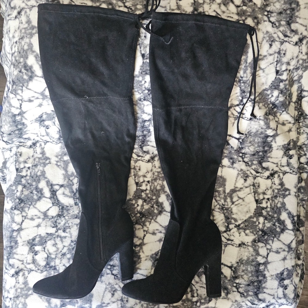 Unisa Boots Womens 8.5 M Suede Tall Over The Knee High Black Block Heels‎ Zipper
